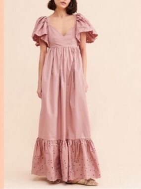 En Saison Barnette Maxi Dress Dusty Rose Mauve Cotton Eyelet Open Back Pockets